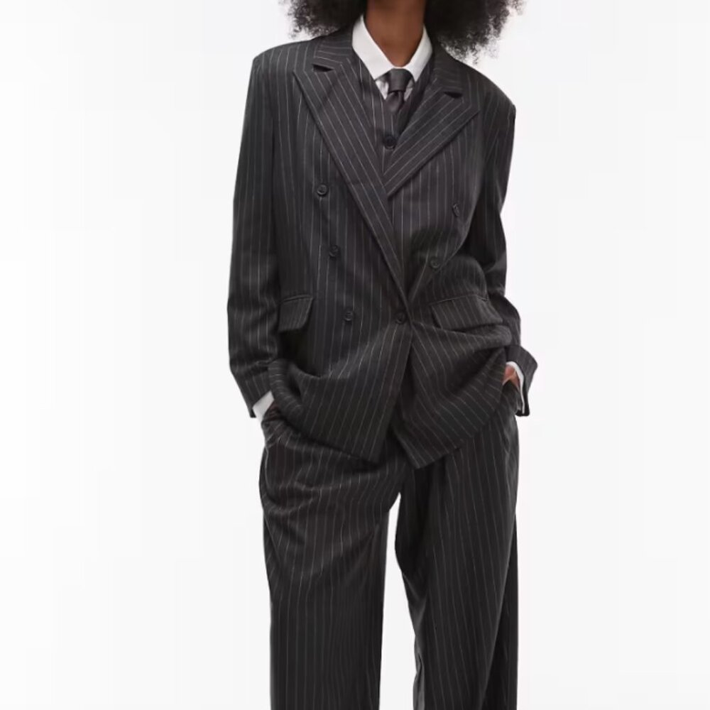 ASOS DESIGN tailored oversized mensy blazer and pants in charcoal pinstripe